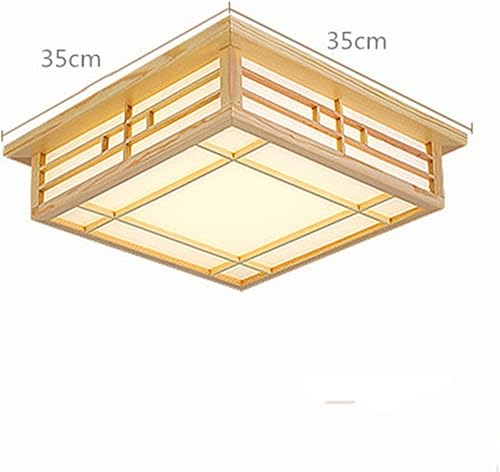 Miniatura 2 de Flhonudi Lámpara de techo LED japonesa de madera, lámpara de techo cuadrada cerca del techo para dormitorio, cocina, pasillo, lavadero, baño, 14