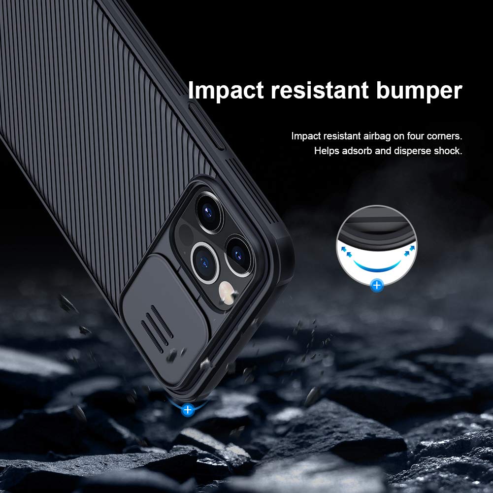 XTCASE Cover per iPhone 12/12 Pro Custodia, Protezione Copri Fotocamera Scorrevole Ultra Sottile Rigida Hard Antiurto Antigraffio Antiscivolo Shockproof Protettiva Case, Nero