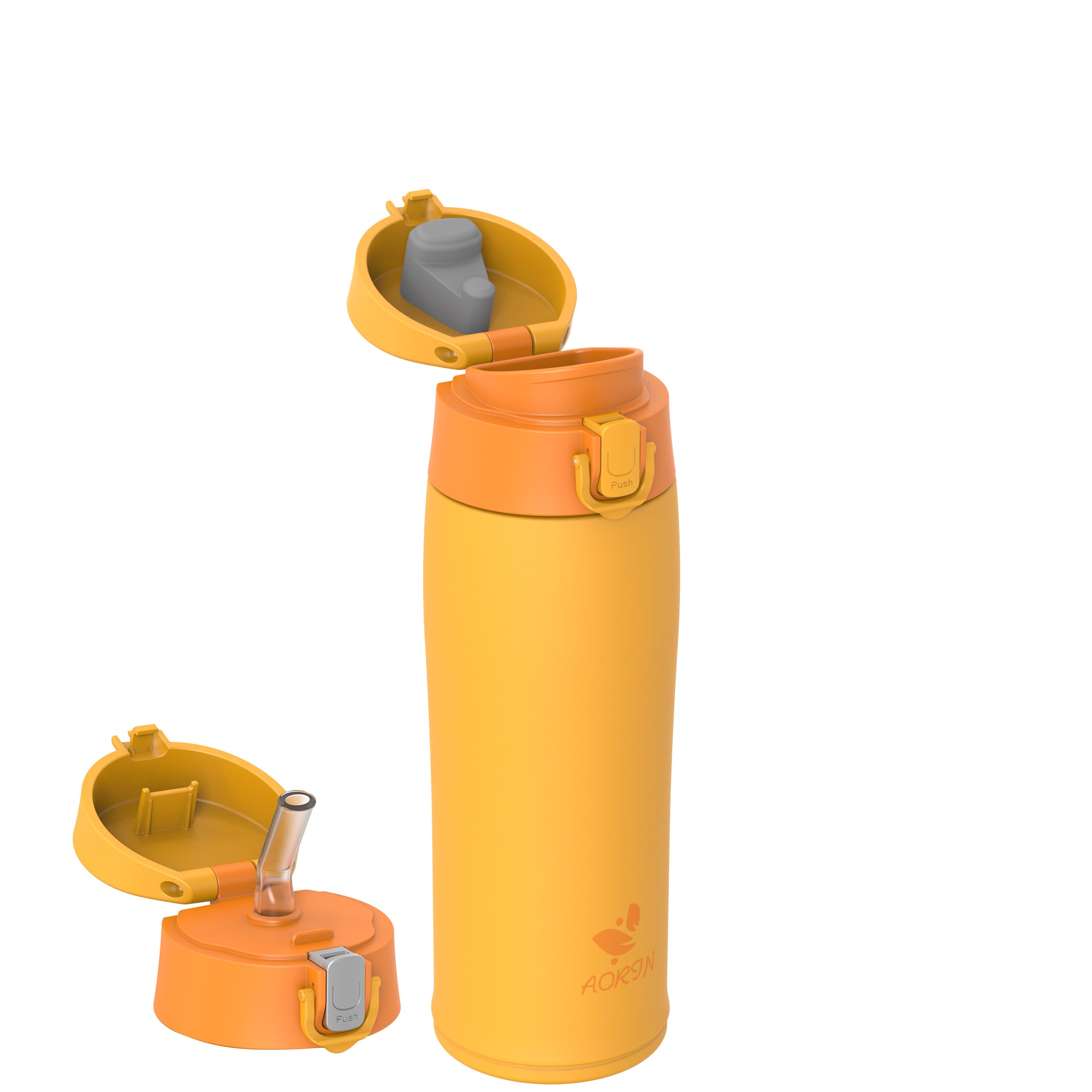 AORIN Botella Agua Acero Inoxidable 18/8 con 2 Tapas, 500ml Botella Agua Niños, Botella Térmica Anti-Fugas, Botella Gimnasio, Termo sin BPA para Deportes, Exterior, Viajes y Escuela — view 30