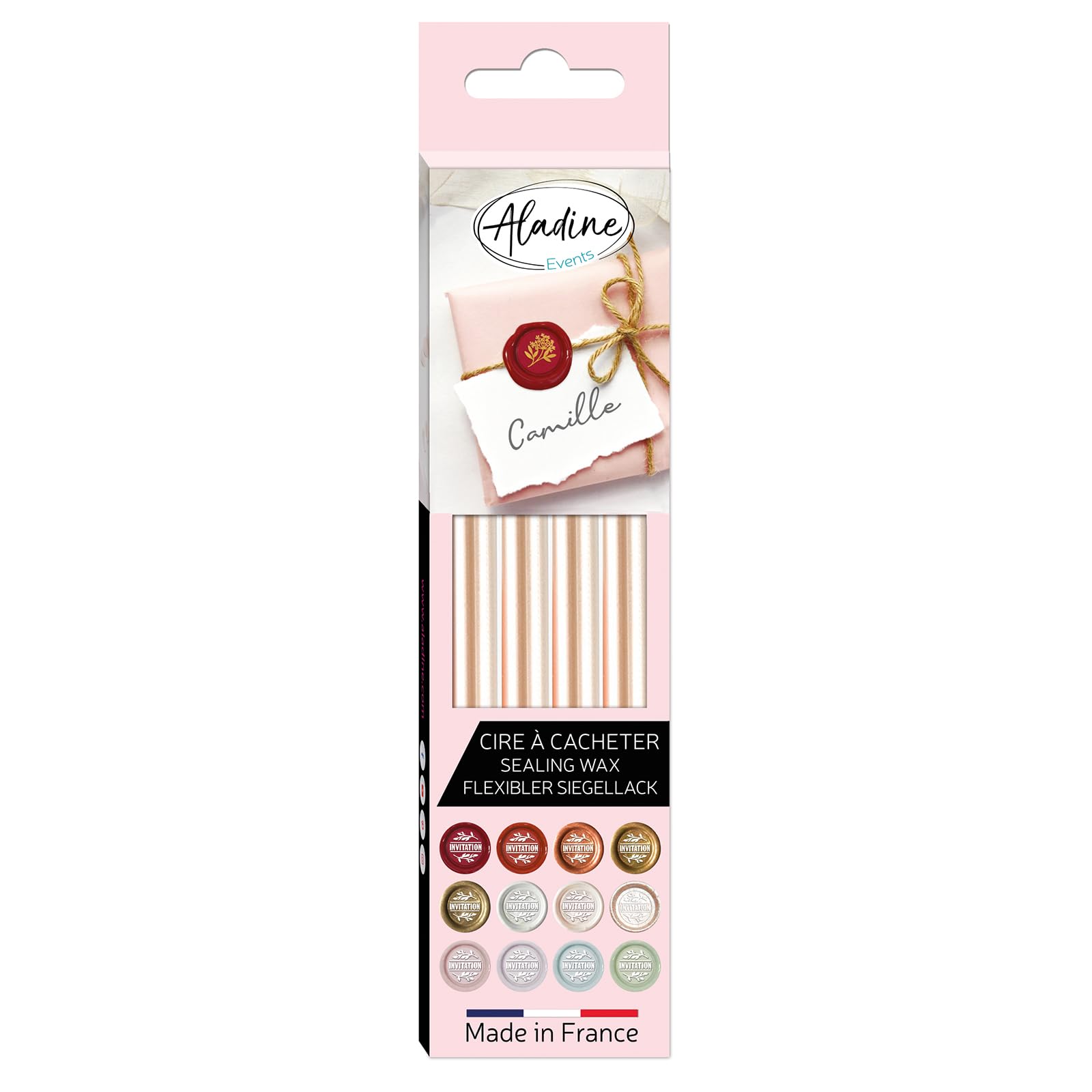 Aladine - Pack of 4 Flexible Wax Sticks - to Seal The Most Beautiful Letters of Your Life - Making Seals for Wedding Party, Baptism, Birth - Pearly White Color