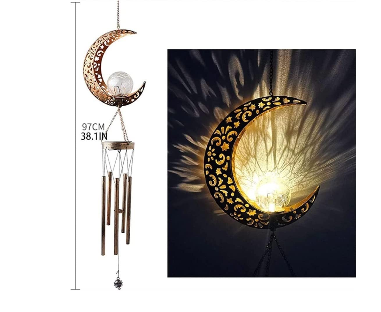 Campanelli A Vento da Giardino Campanelli Eolici Solari per Esterni, Campanelli Eolici A Luce Lunare A LED Sfera di Vetro Scoppiettante per Cortile