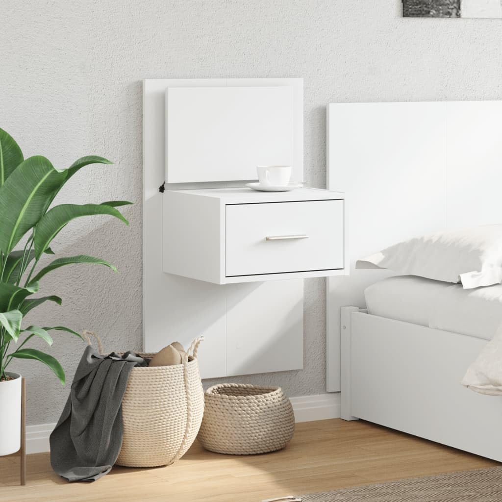 Mesita de noche de pared con luces LED blanca de madera multicapa duradera diseño moderno suspendido armario iluminado para optimizar el espacio interior