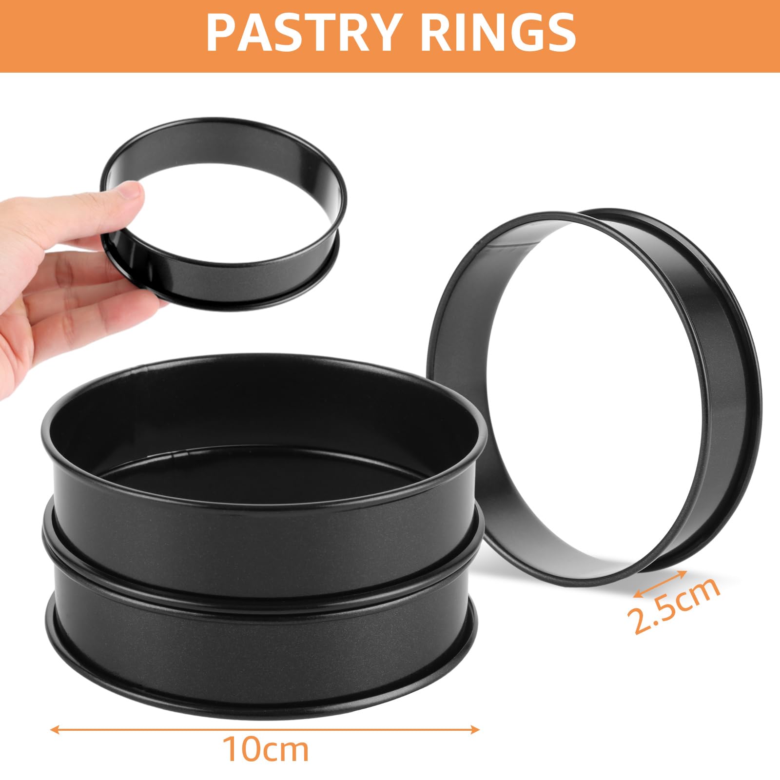 6 Stück Crumpet Ringe Pancake Form Ø10cm, Crumpet-Formen Antihaft, Pancake Form Tarte Ring, Kuchenform Spiegeleierformen Muffinringe für Spiegelei, Pfannkuchen,Crumpets