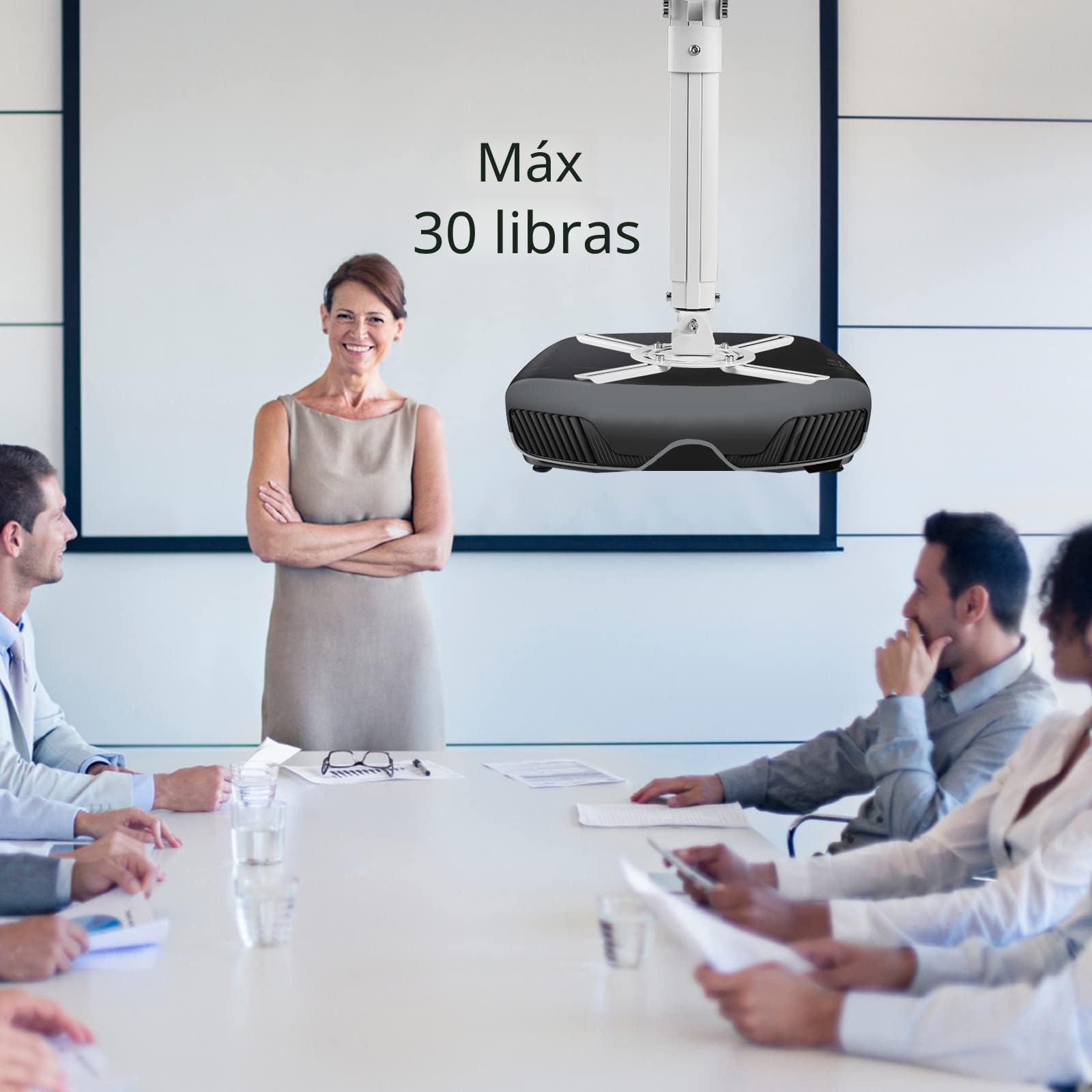 suptek Soporte Proyector Techo y Pared Universal: Soporte 3 en 1 con Brazo Extensible 21-54cm, Carga Máx. 13.6kg, Inclinación ±90° y Rotación 360°, Acero Robusto, Blanco, PR05W