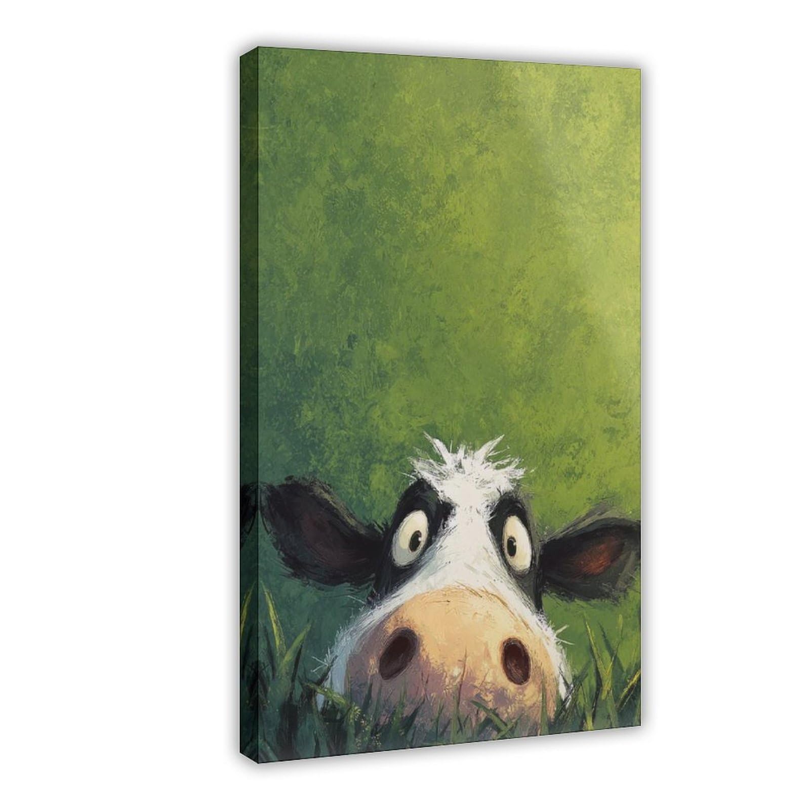 Qnvjqkdsi Frame Funny Cow Animal Art Canvas Poster Bedroom Decor Landscape Office Room Decor Gift 12" L X 18" W