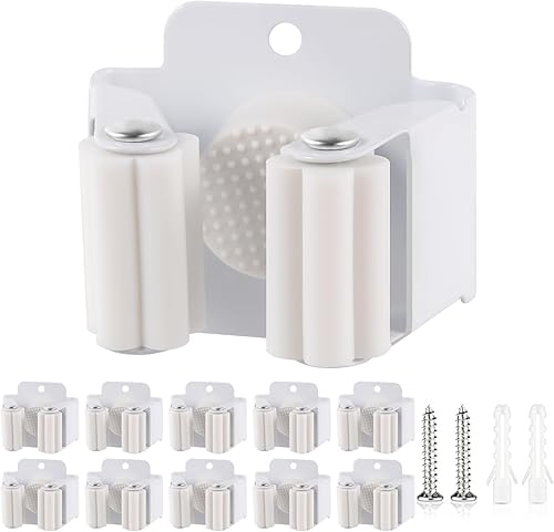 Verdenu Paquete de 10 soportes de pared para escoba, soporte de pared para trapeador y escoba, soporte de escoba de acero inoxidable con tornillos,