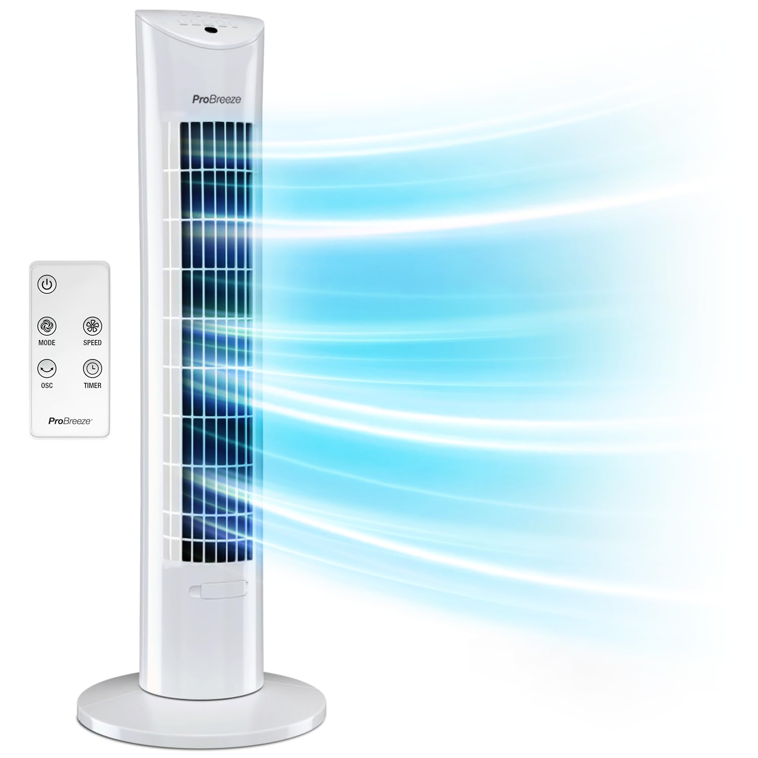 Pro Breeze Ventilatore a Torre Oscillante - 60W Con Timer 7,5 ore e Telecomando - Oscillazione a 70° Gradi e 3 Modalita di Raffreddamento- Altezza 79 cm