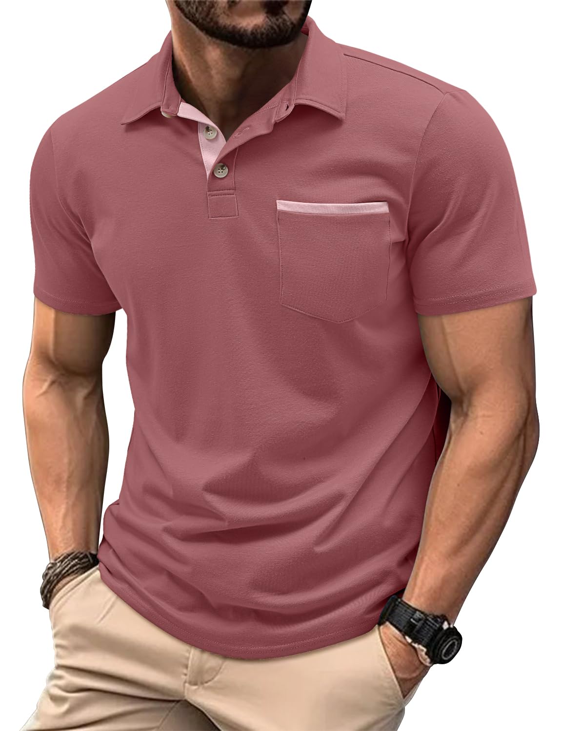 Linvich Casual Polo Shirts for Men Summer Short Sleeve Classic Fit Polo T Shirts Comfy Golf Polo Shirts