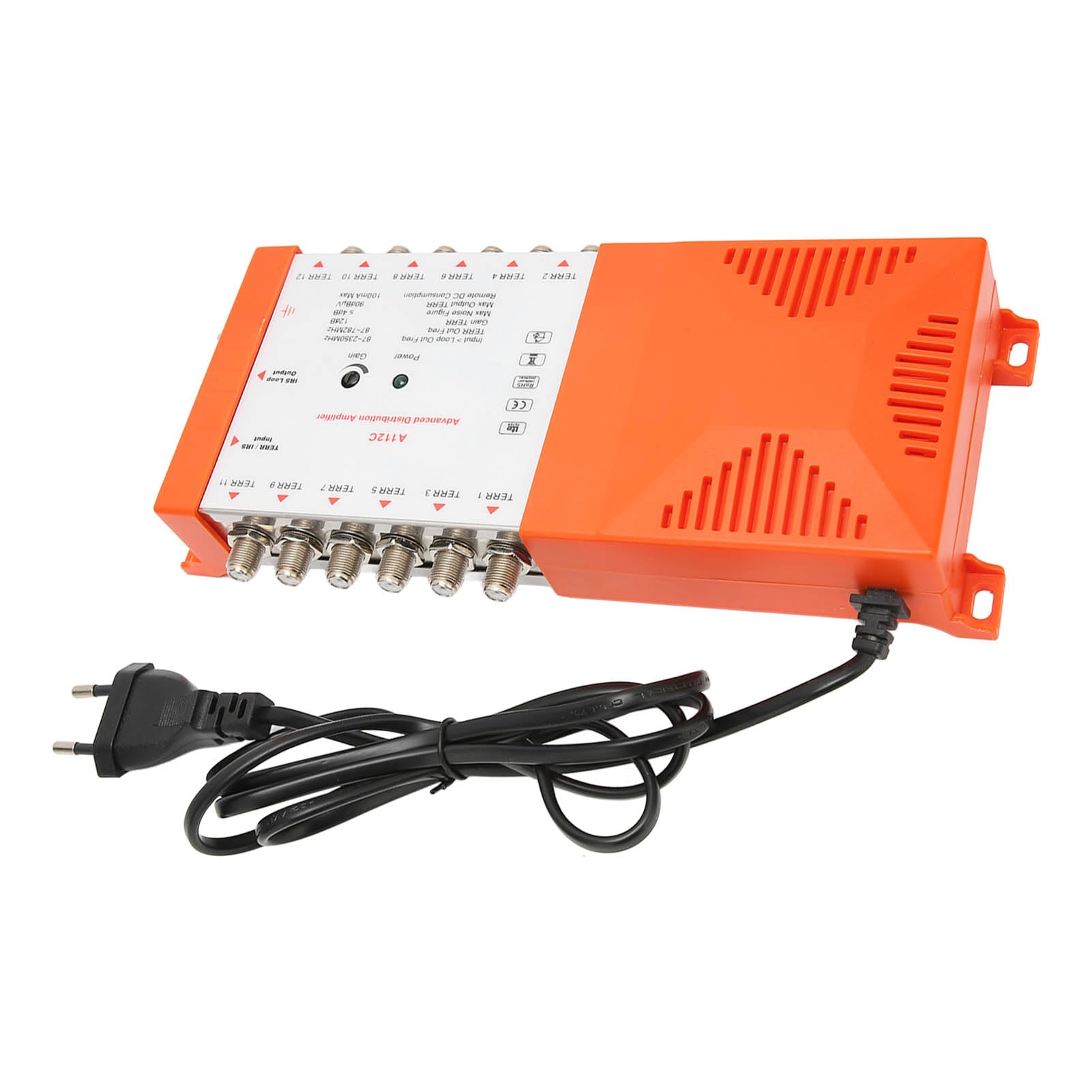 Splitter Ad Alto Guadagno per Amplificatore di Distribuzione a 12 con Indicatore LED per Home Theater 24x12x5 Cm Plastica