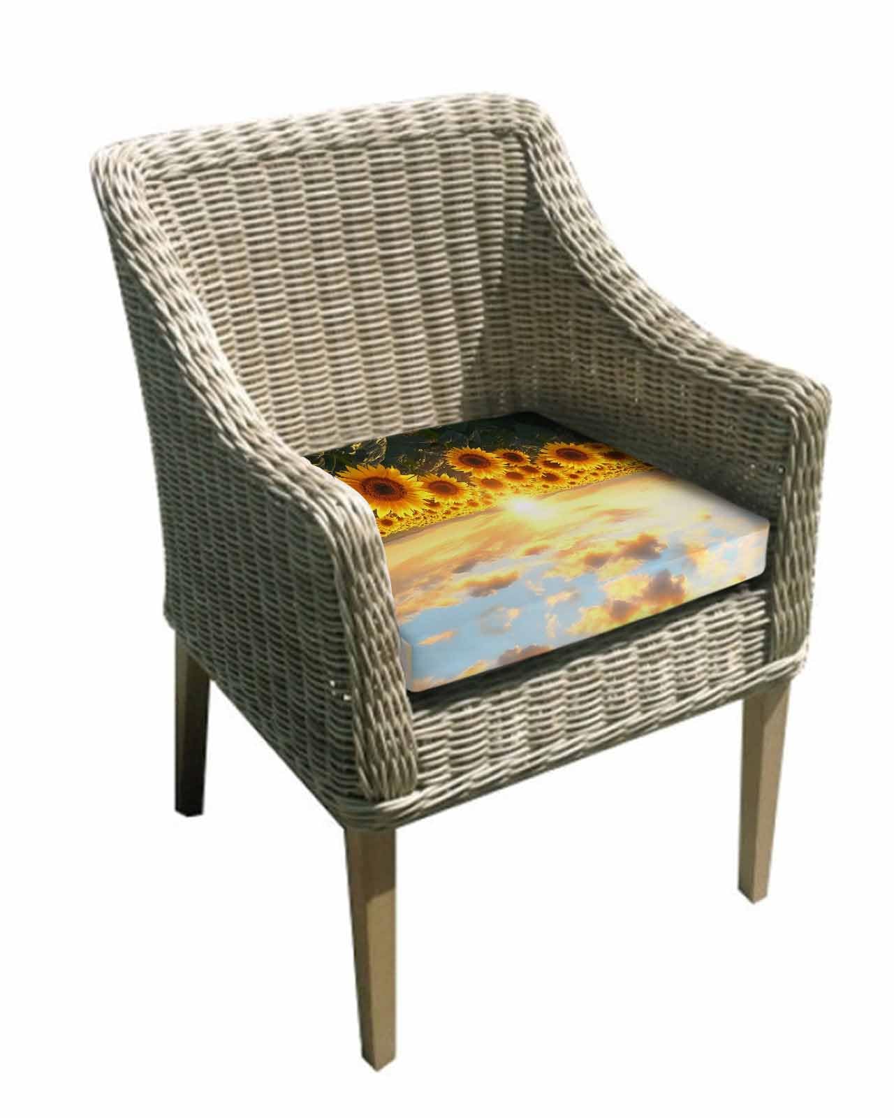 2 Pack Sunflower Summer Waterproof Cushion Covers with Ties, Outdoor Patio Chaise Lounge Chair Seat Cushion Slip Covers Replacement(Only Cover) Vintage Farmhouse Sunset Botanical 22