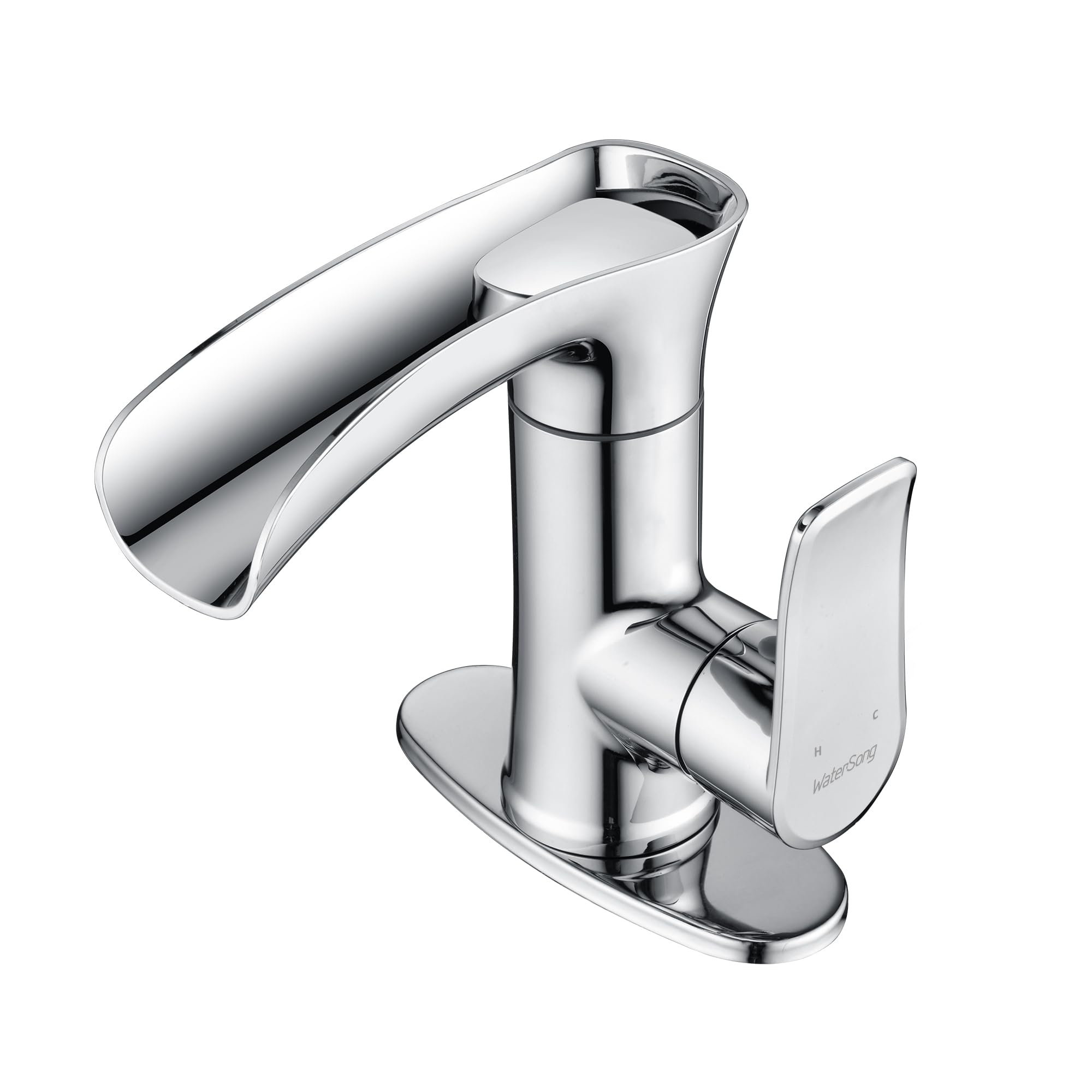 Watersong Waterfall Bathroom Faucet, Single Handle 1or 3 Holes Vanity Farmhouse RV Vessel Basin Faucet, Bathroom Sink Faucet Mixer Tap Washbasin Faucet with Deck, Chrome