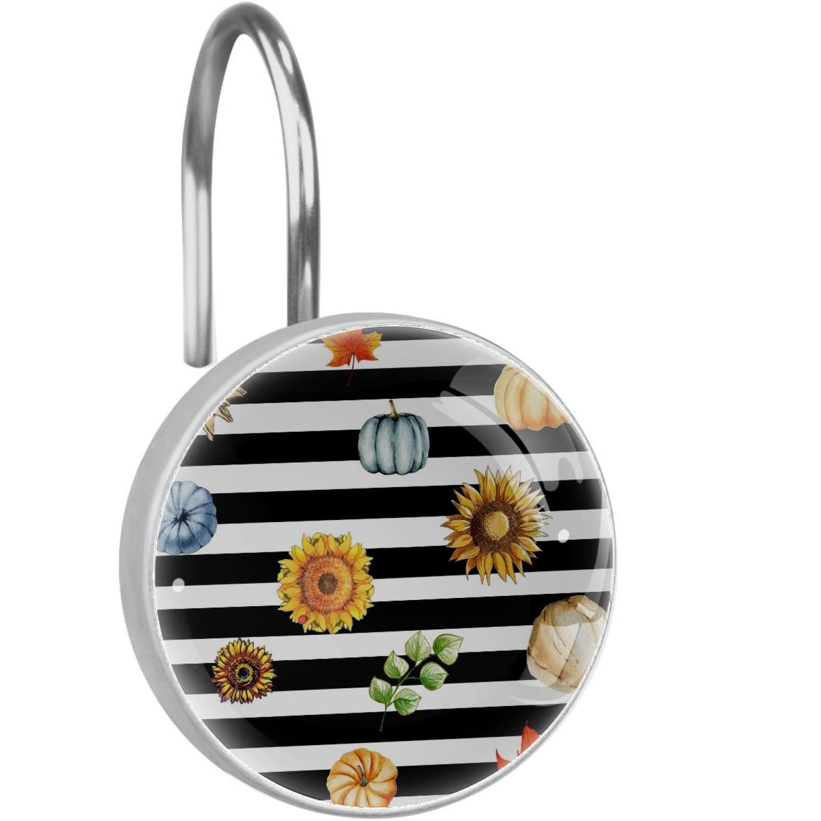 Crochets pour rideau de douche en acier inoxydable avec motif tournesol et ail x12