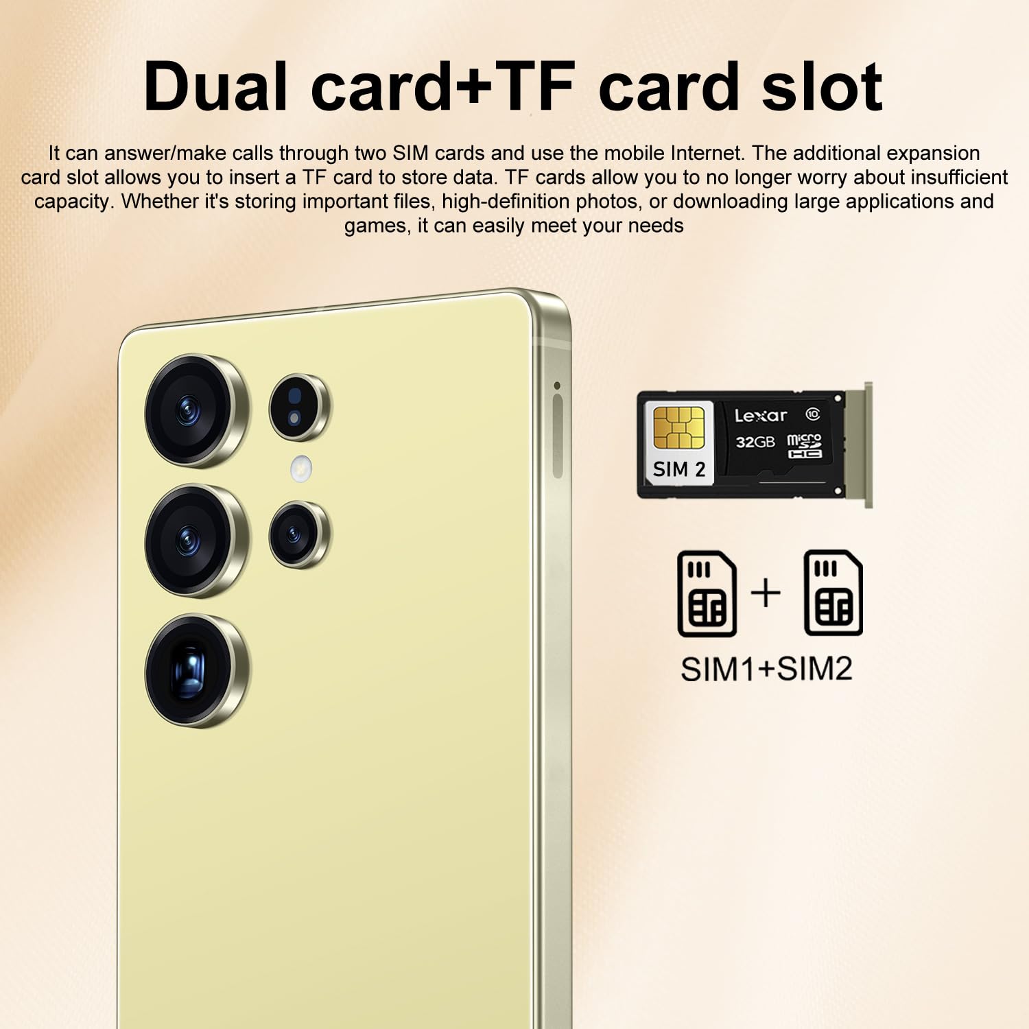 ULUCAN Smartphone S26 Ultra Global Version 5G, doppia scheda SIM, schermo HD da 7,3 pollici, 8000 mAh, cellulare impermeabile per esterni, supporta il riconoscimento facciale,Black-1TB