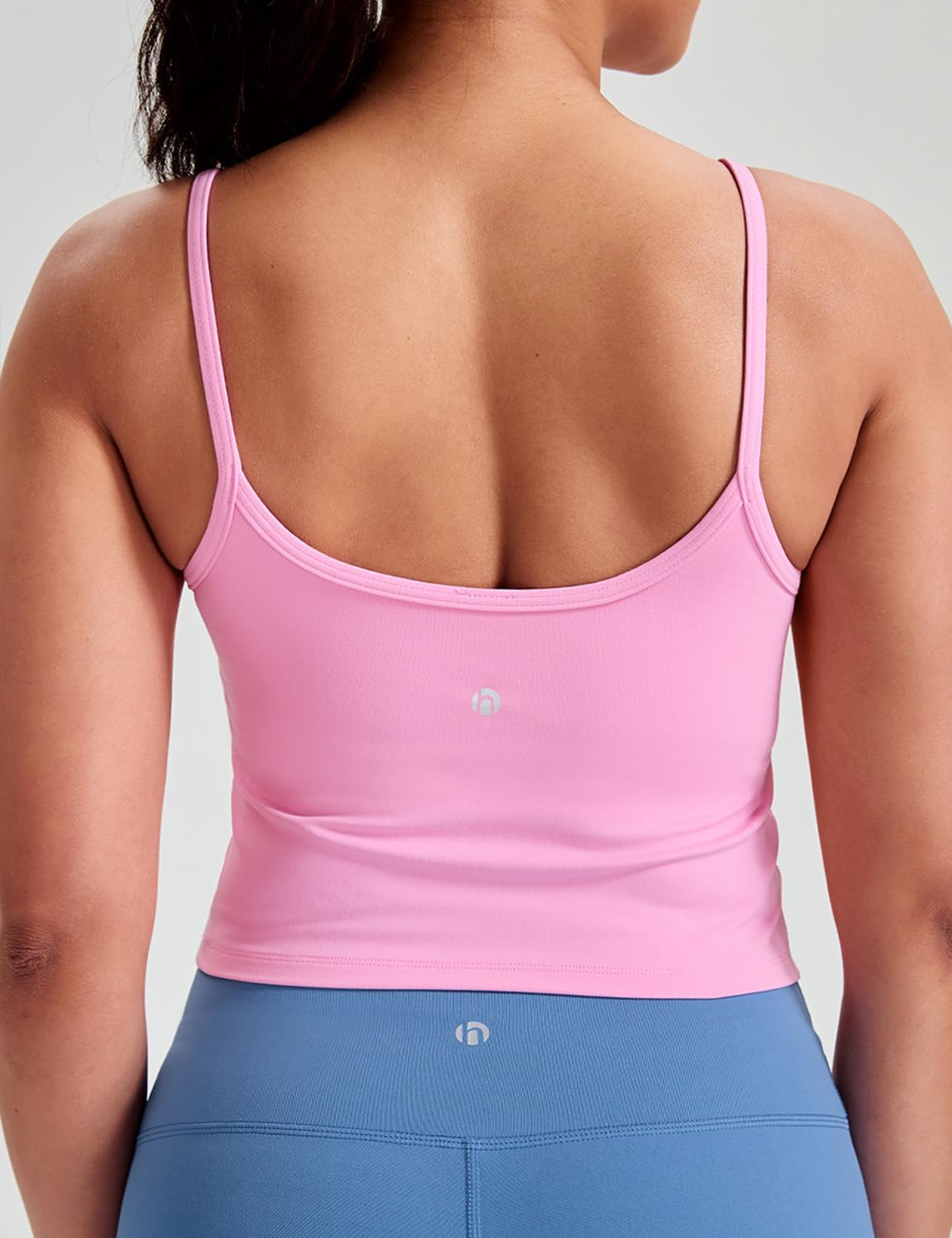 HeyNuts Cropped Cami Tank Top for Womens, Square Neck Spaghetti Strap Low Impact Yoga Longline Sports Bras Padded A-C Cups - Image 5