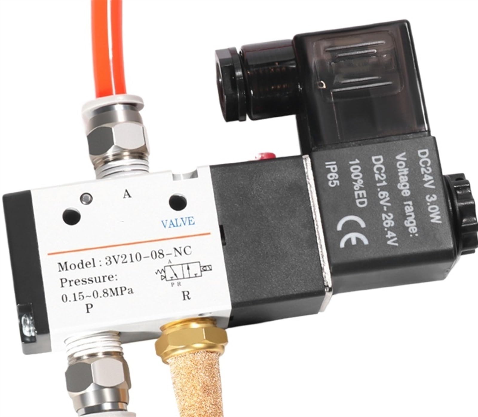 Cihatsln Ac220v 3 Port 2 Position 1/4" Bspt Air Solenoid Valve 3V210-08 With Led Light Plug Dc12v Dc24v Ac110v (,Only Valve)
