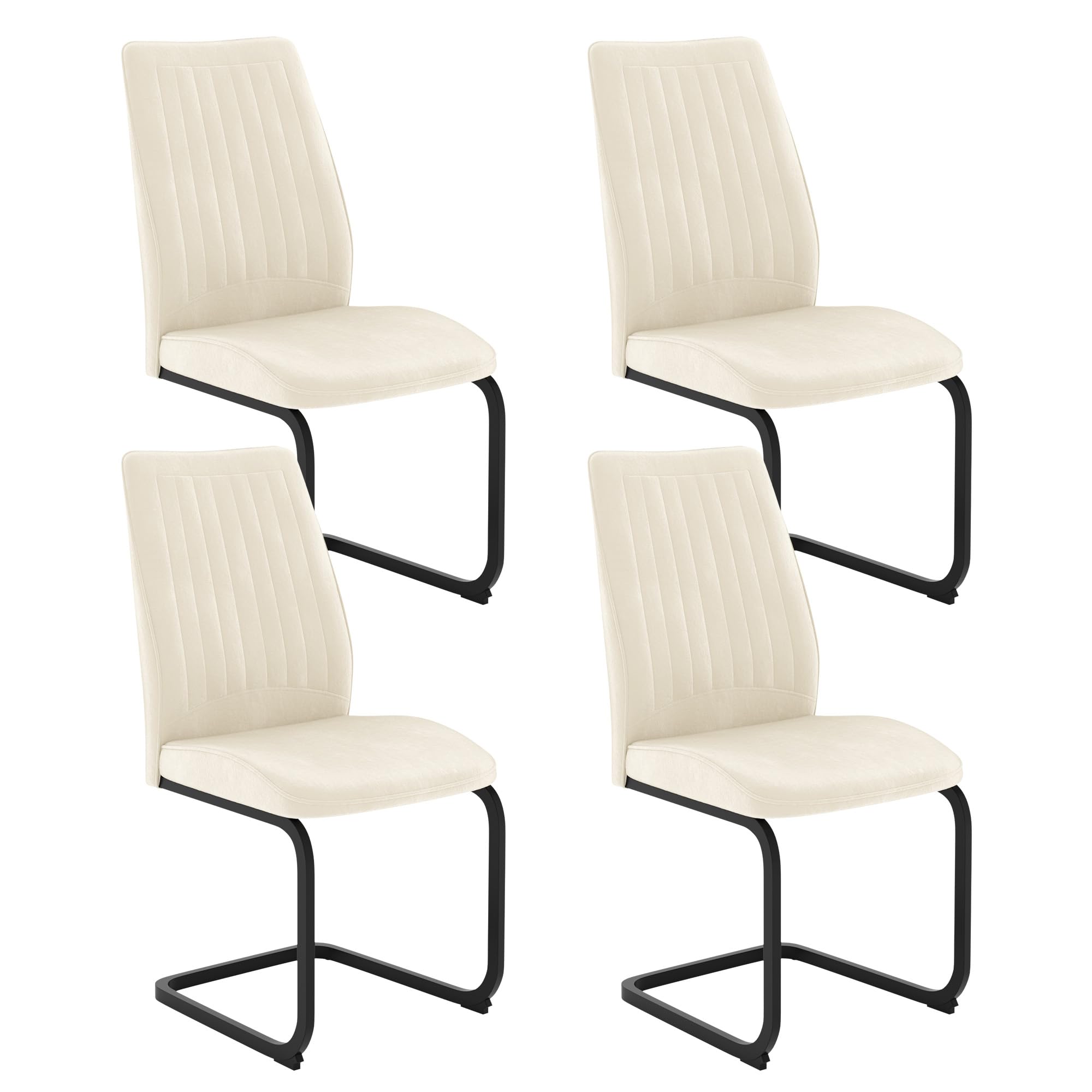 JIEXI Esszimmerstühle 4er Set Beige, Freischwinger Schwingstuhl aus Samt mit schwarzem Metallgestell, gepolsterter Küchenstuhl ohne Armlehnen mit hoher Rückenlehne für Esszimmer Küche