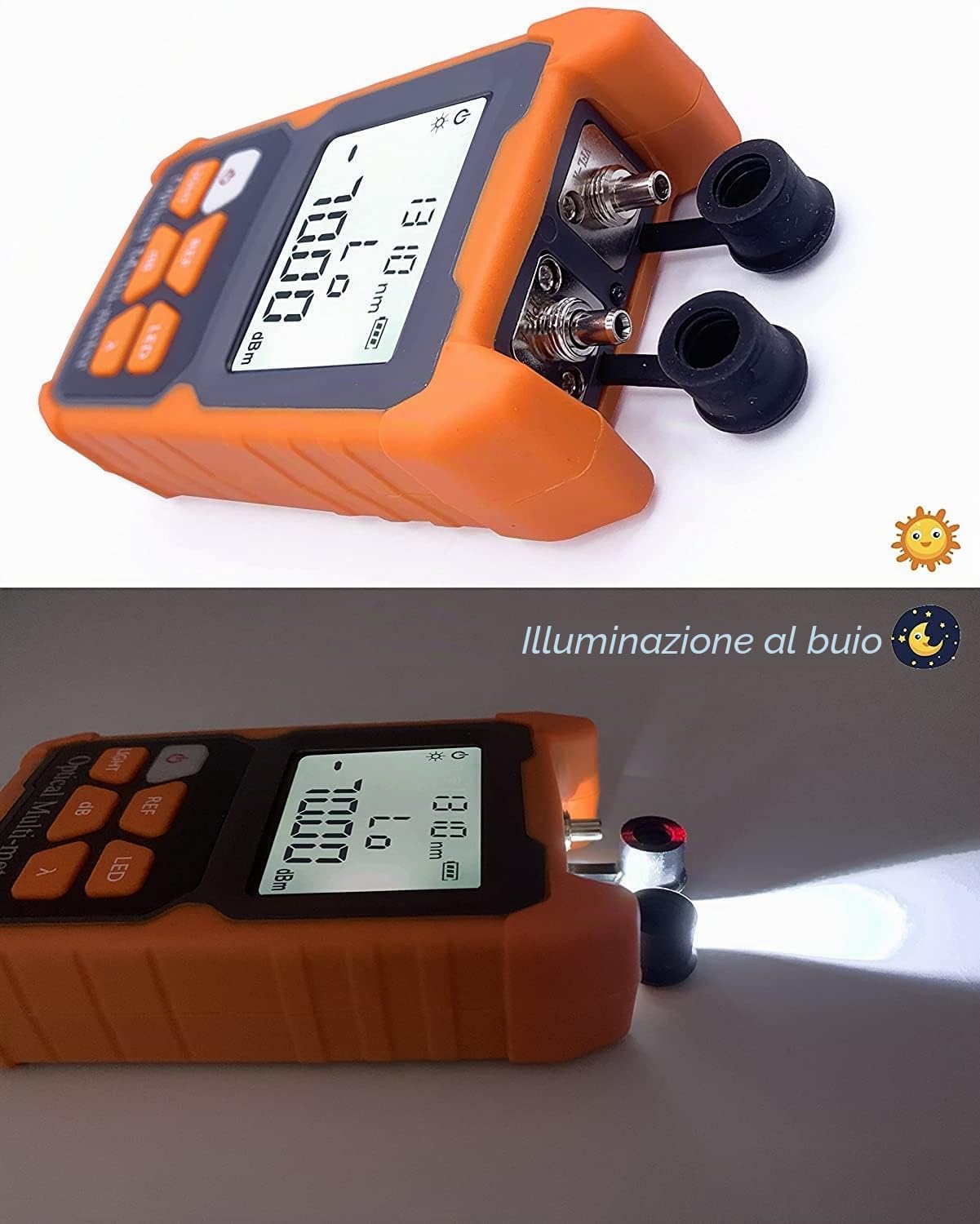Elfcam® - E-200 Multimetro ottico portatile unico, fotometro con VFL, campo di prova: da -70 dBm a +6 dBm