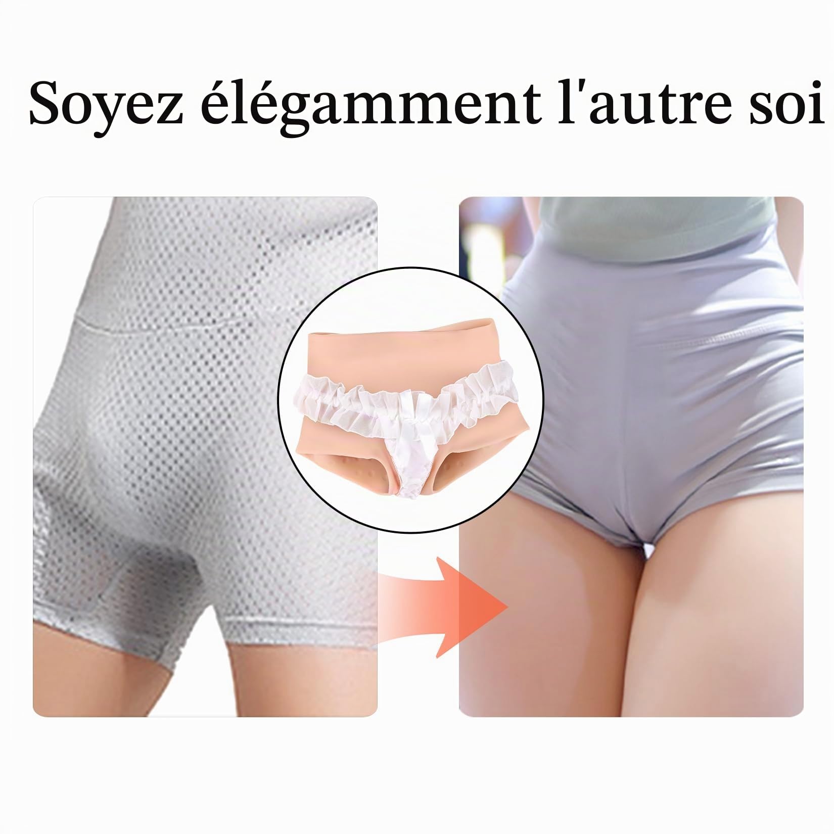 Culotte Silicone Réaliste avec Tuyau, Crossdresser Slip Fessier Faux Vagin Hanches Pantalon Transgender Fausse Chatte Fesse Féminisé pour Hommes Travesti