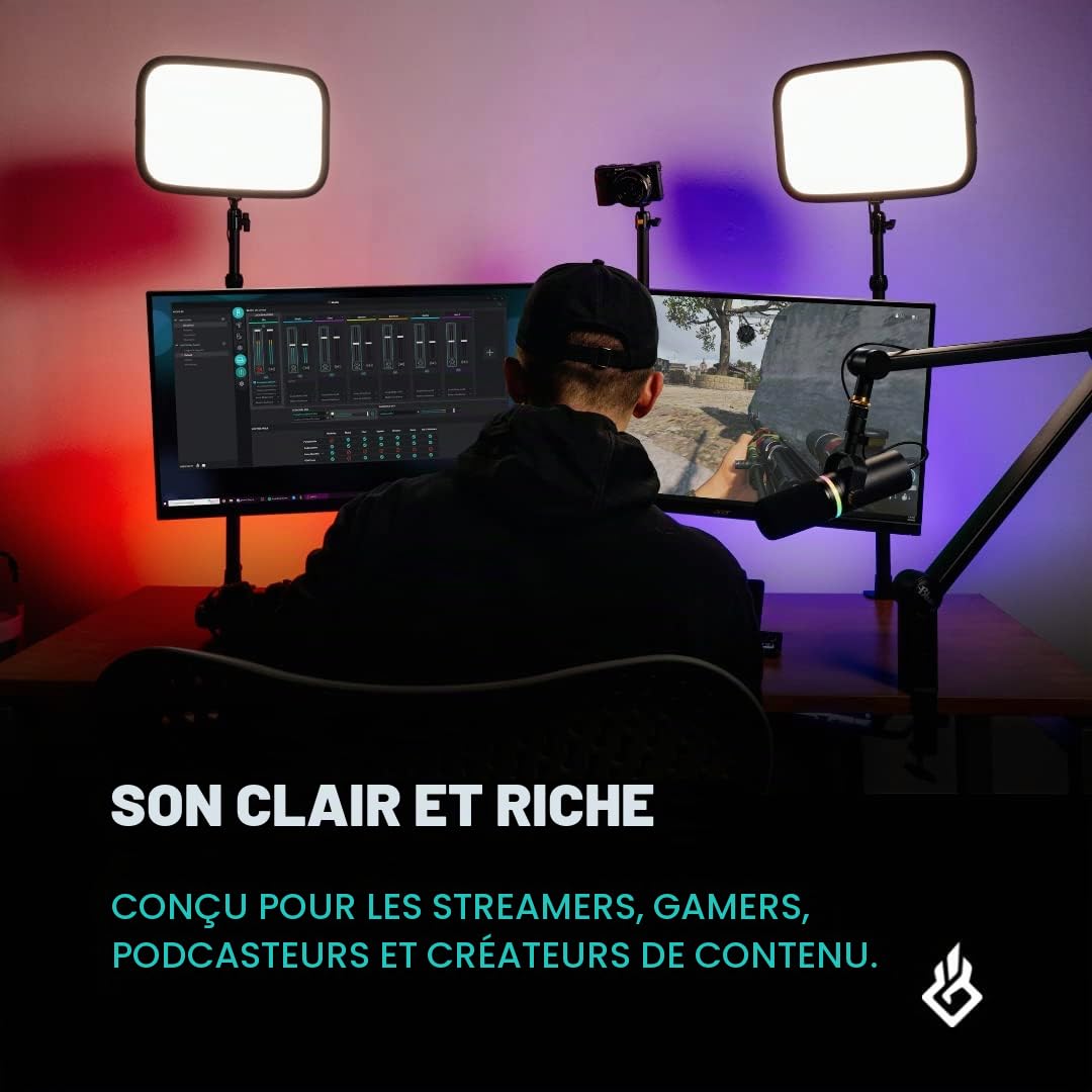 BEACN Microphone USB Dynamique Foncé pour PC | Micro Professionnel pour Podcast, Jeu, Streaming | Qualité Studio pour YouTube, Twitch