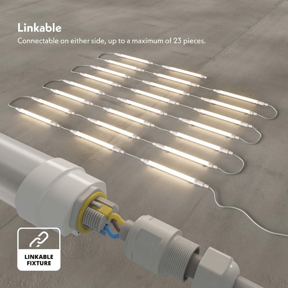 HOFTRONIC 4er-Set LED-Feuchtraumleuchten 60 cm für Innen- und Außenbereiche – 18 W, 2520 Lumen – 4000 K Neutralweiß – bis zu 23 Leuchten verkettbar – flimmerfrei – integrierte LED – R-Series Pro
