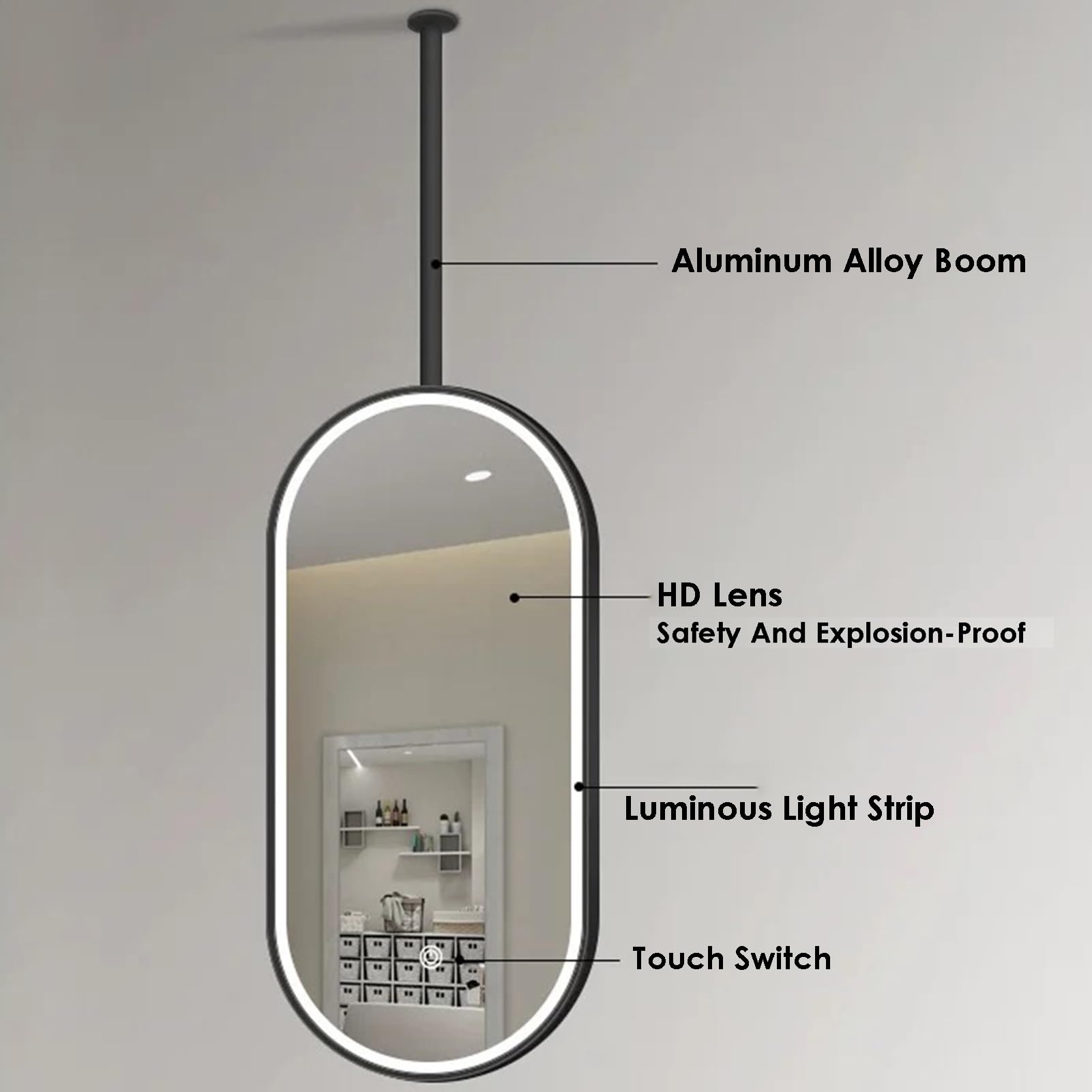 Dwustronne wiszące owalne złote lustro łazienkowe z obracaniem o 360° i ściemnianym światłem LED - 3 opcje kolorów, dekoracja umywalki 40 x 80 cm