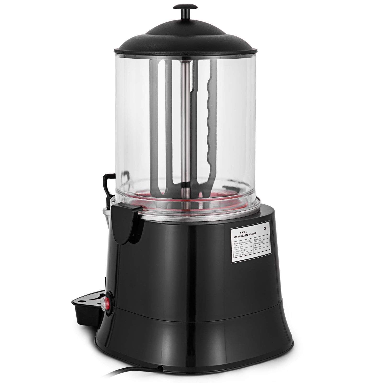 VEVOR Machine à Chocolat Chaud 10L Distributeur Chocolat Chaud Professionnel 400W Chocolatière Pro 30-90℃ Distributeur LED avec Plateau Égouttoir pour Boisson Chaude Café Lait Soja Maison Restaurant
