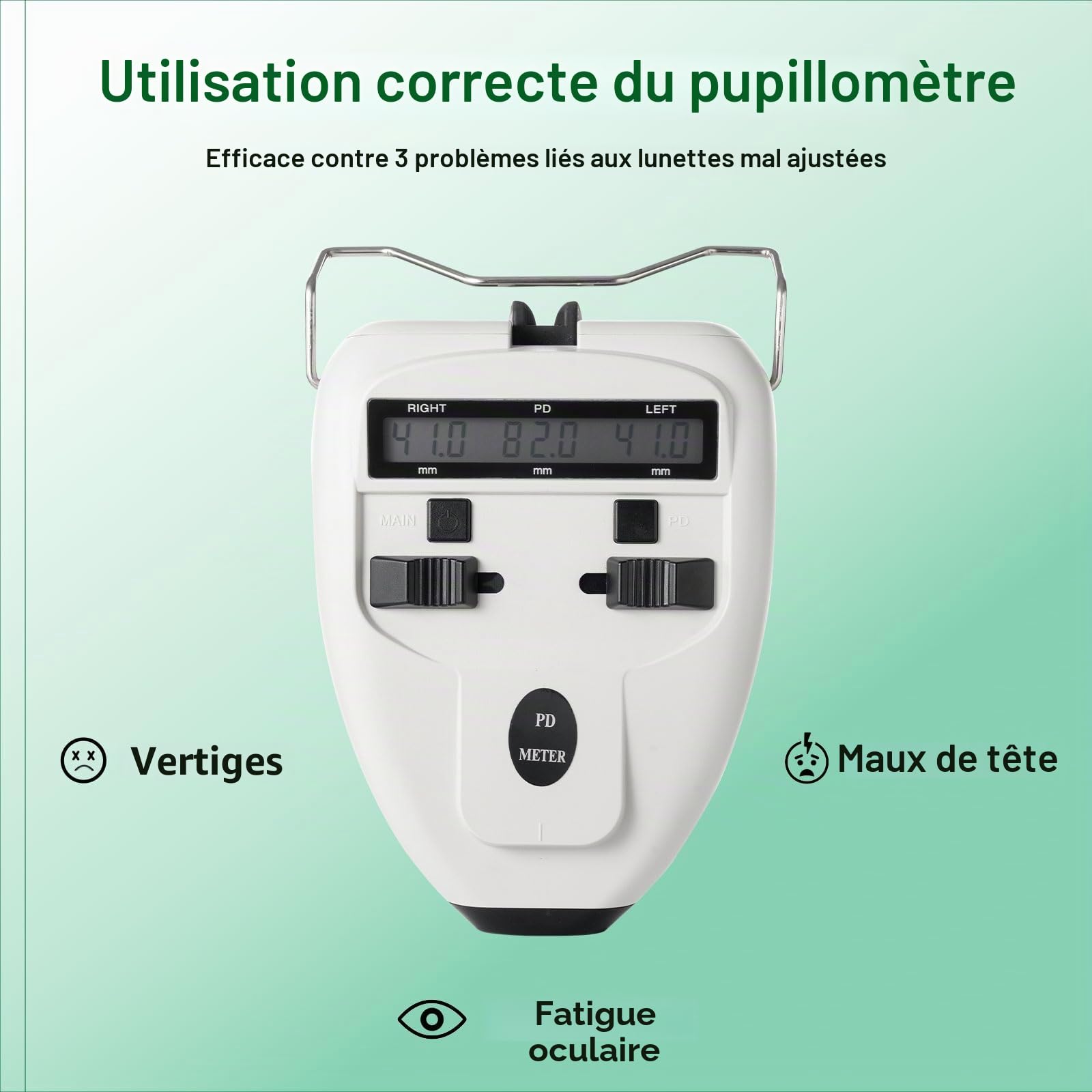 Compteur de distance pupillaire numérique optique LED Pupilomètre pupillaire Outil de mesure de la distance interpupillaire Équipement ophtalmique avec écran LCD optique PD PD (batterie non