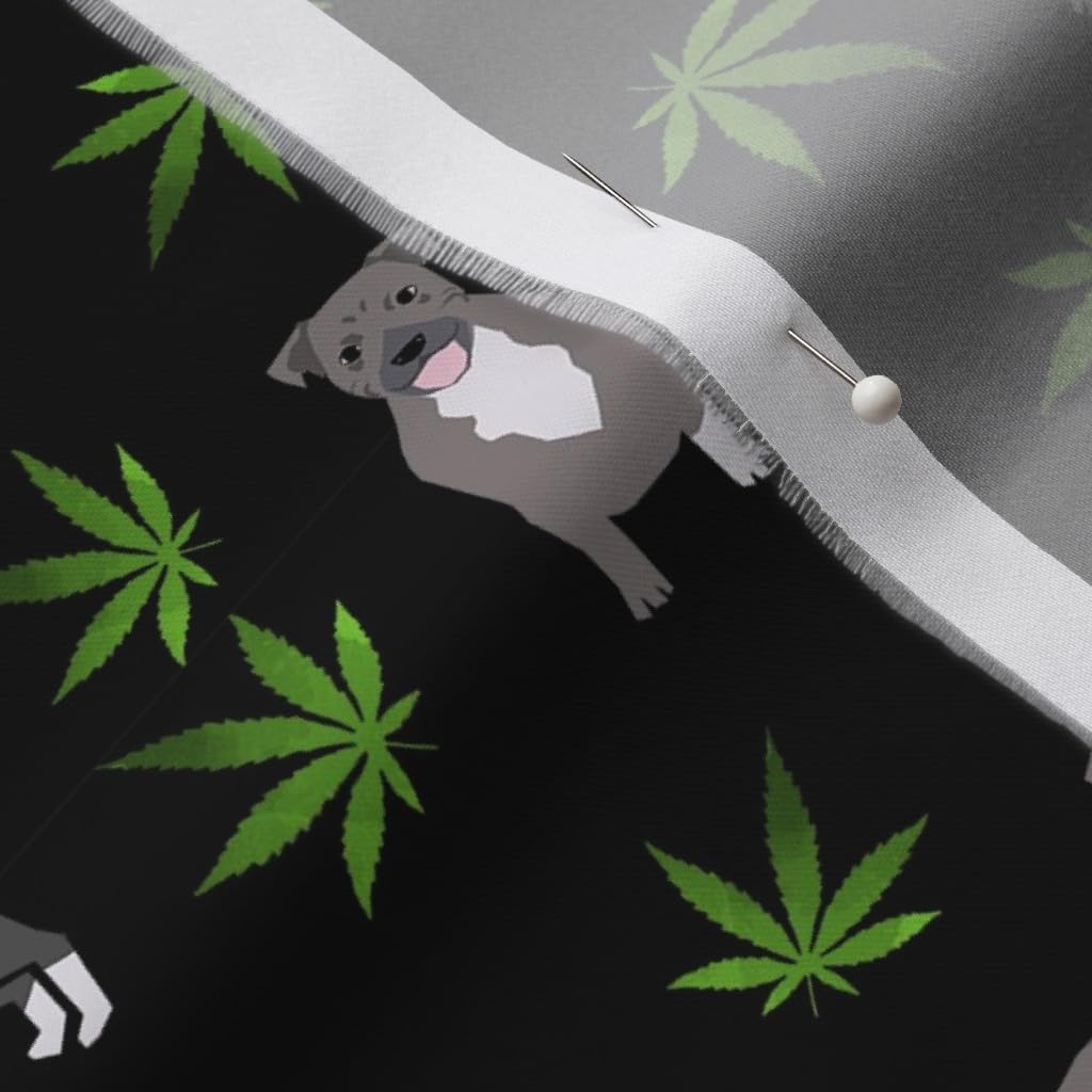Spoonflower Fabric - 420 Pitbulls Dog Pitbull Weed Pattern Black Dogs Marijuana Printed on Organic Cotton Sateen Fabric by The Yard - Sewing Quilting Apparel Home Decor