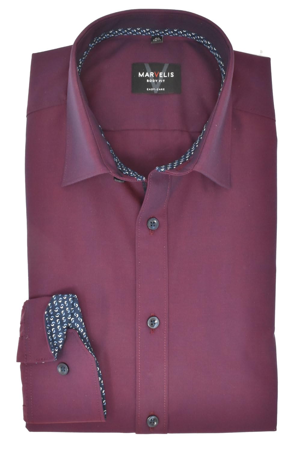 Marvelis Hemd Modern Fit - Bordeaux Rot Gemustert Mit Extra Langen Armen