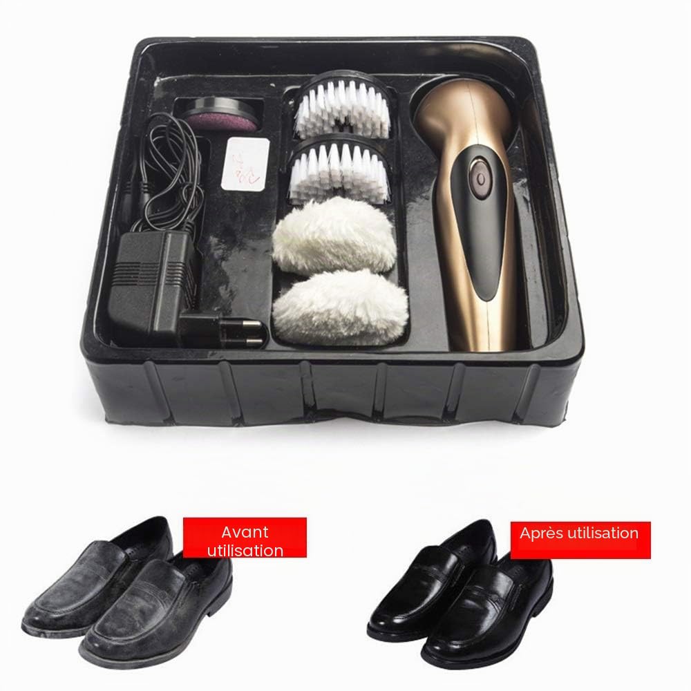 QFFL Brosse À Chaussure Électrique Doré, 5 Têtes de Brosse, Microfibre, Douce, Pour Chaussures, 1 Unité