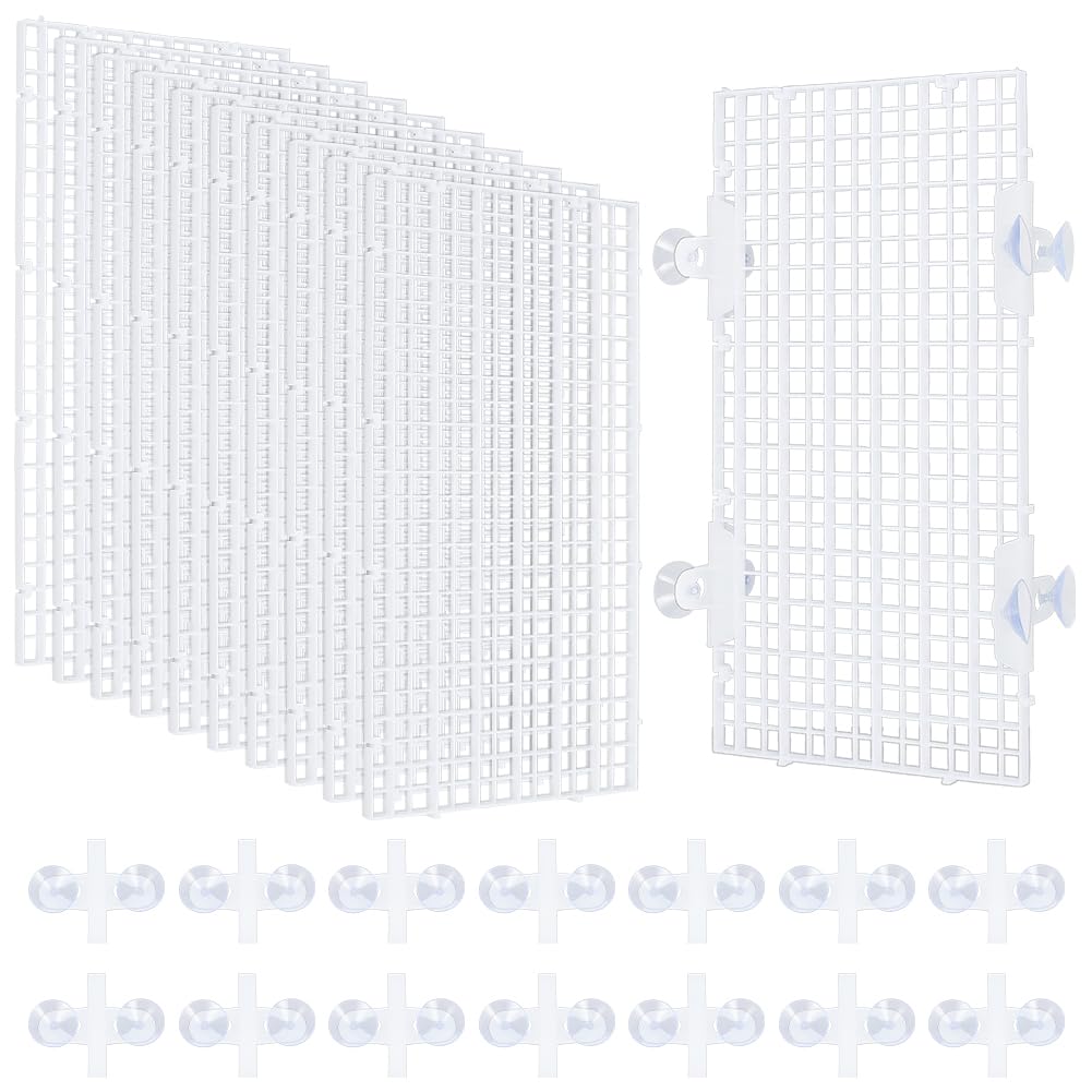 BENECREAT 12 Pcs Plastic Fish Tank Divider with 24 Suction Cups, 30x15cm/11.7x5.9 Inch Aquarium Isolation Grid Board for Separating Different Fish, White