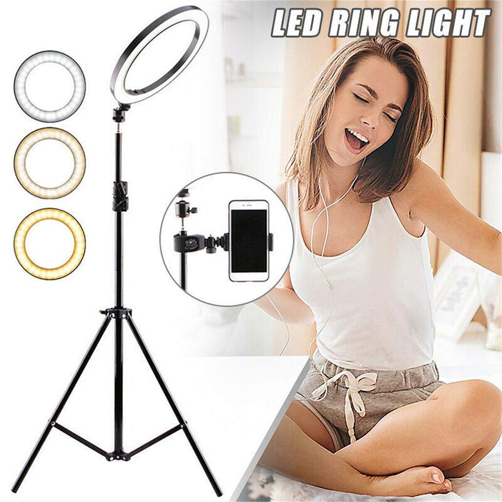 Luce ad anello per selfie da 6" con supporto per treppiede e supporto per telefono per streaming live/trucco, luce ad anello di bellezza per fotocamera a led dimmerabile, tre colori regolabi