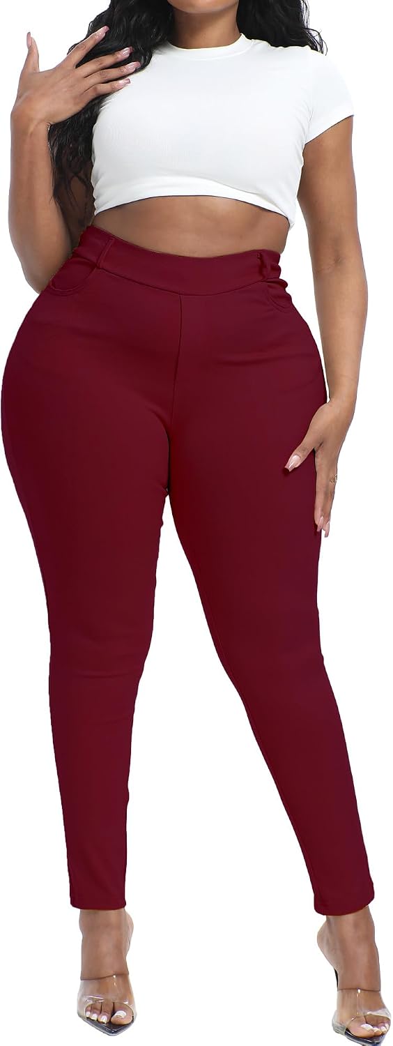 Gocolloa Womens Plus Size Pants Skinny Stretchy High Waisted Casual Ease into Comfort Dress Pants