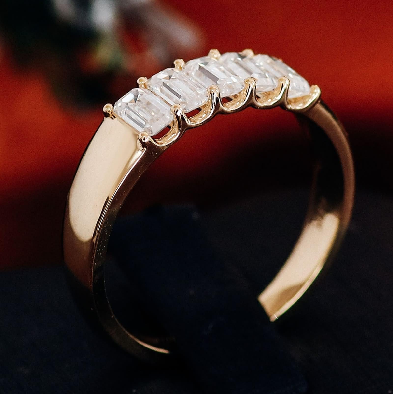 Anello da donna, anello rettangolare con taglio smeraldo moissanite mamma regalo