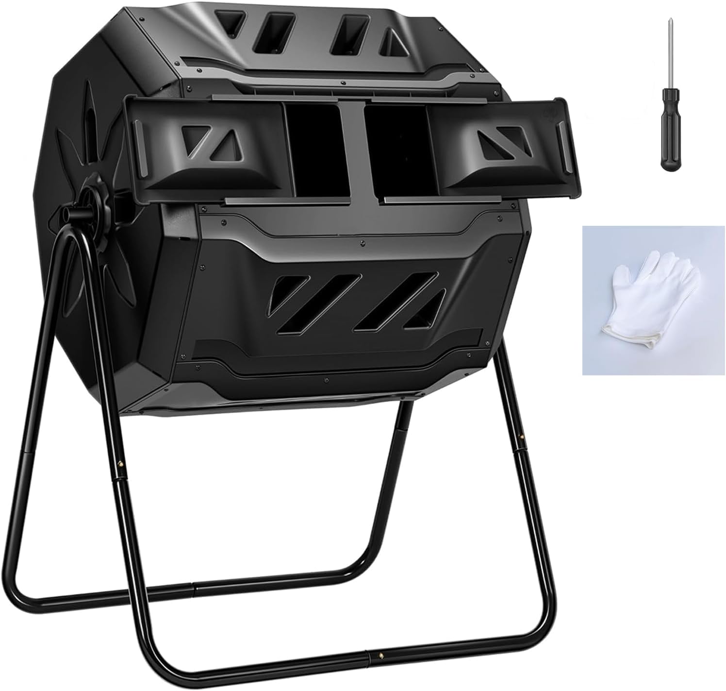 Outdoor Tumbling Composter, 43 Gallon Black Door, Fast Assemble Tumbling Composter, Dual Chamber Composter Tumbler, Rotating Compost Bin for Outside, Backyard, Garden and Yard