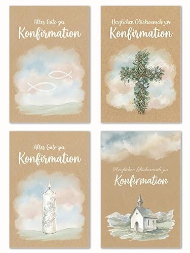 Edition Seidel Set 12 Glückwunschkarten zur Konfirmation mit Umschlag. Konfirmationskarten Grusskarten Karten Kirche Spruch Sprüche für Kinder Jugendliche (SW026)