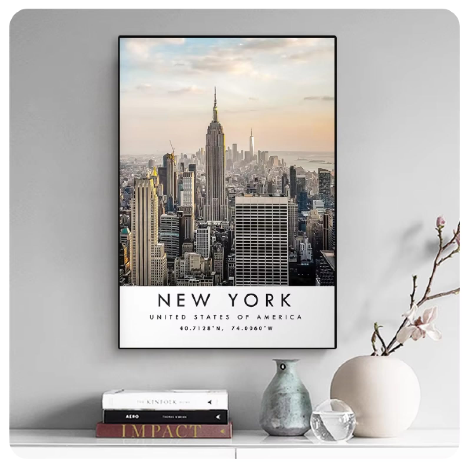 Plakat z nadrukiem podróżnym w Nowym Jorku, minimalistyczny obraz ścienny na płótnie Empire State Building, dekoracja galerii, 60 x 80 cm, nieoprawiony