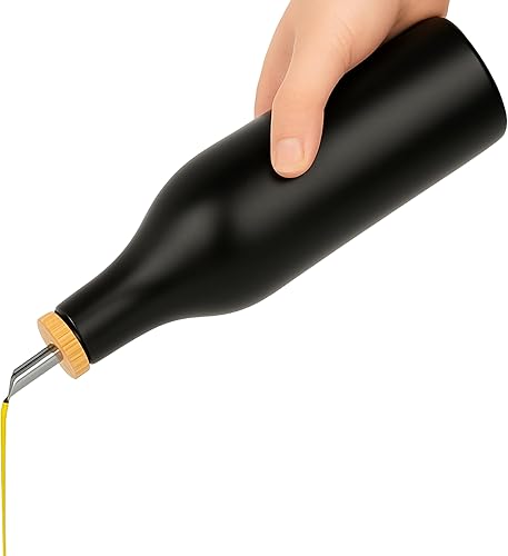 kitchentoolz Botella dispensadora de aceite de oliva negro, recipiente de cerámica de 16 onzas para AOVE o vinagre, diseño de mostrador de cocina