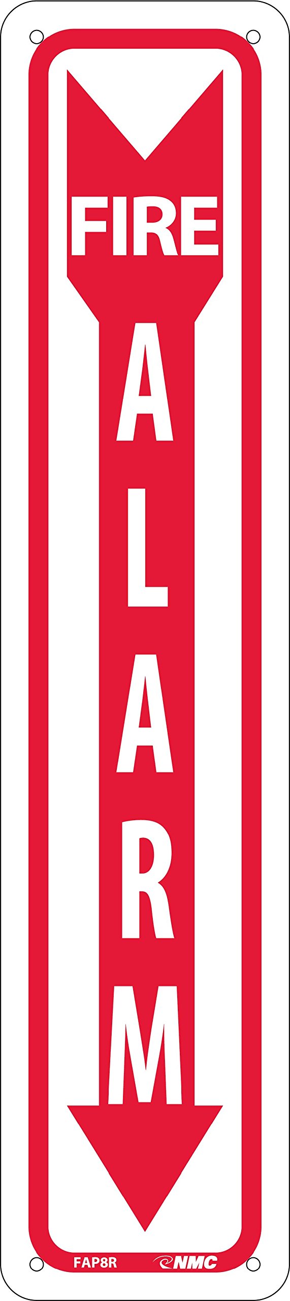 NMC FAP8R FIRE Alarm – 4 in. x 18 in. Rigid Plastic Alarm Sign with White Text on Red Base