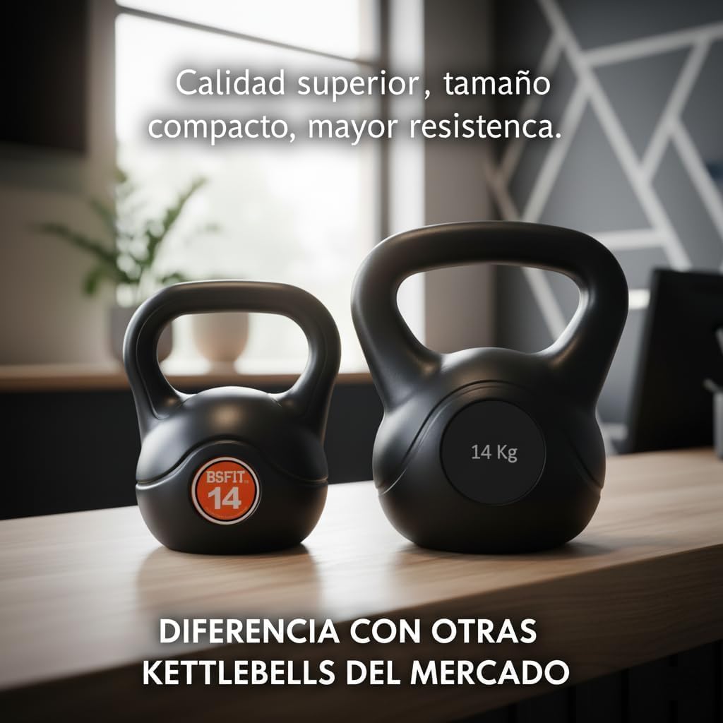 Pesa Rusa Kettlebell Fabricada en España, Agarre Ergonómico, Base Estable, Entrenamiento de Fuerza y Fitness, 3 a 14 kg