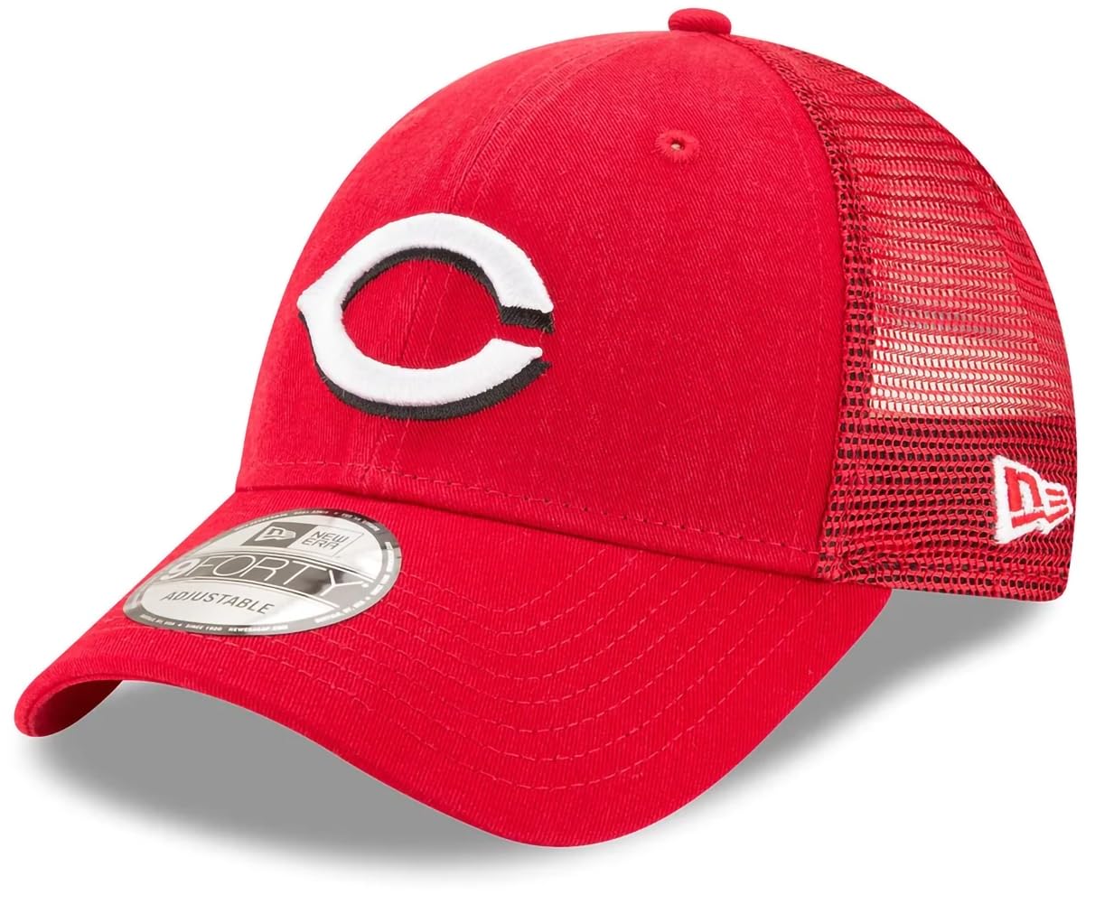 New Era MLB The League 9FORTY Team Color Primary Logo Mesh Trucker Adjustable Hat Cap One Size Fits All, Cincinnati Reds, One size