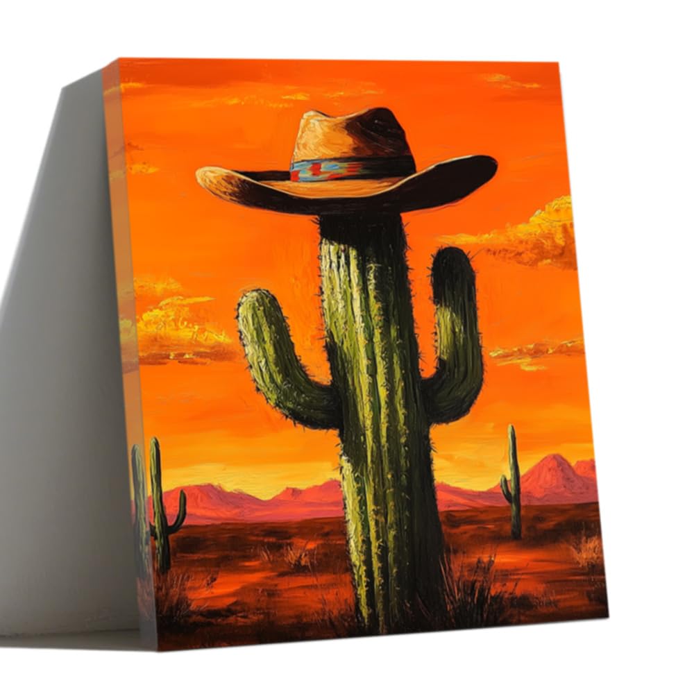 LMYSXAOZ Mexican Cactus Canvas Wall Art Framed Saguaro Picture with Cowboy Hat Painting Prints Southwestern Desert Succulent Boho Living Room Decor (orange,40x50cm)