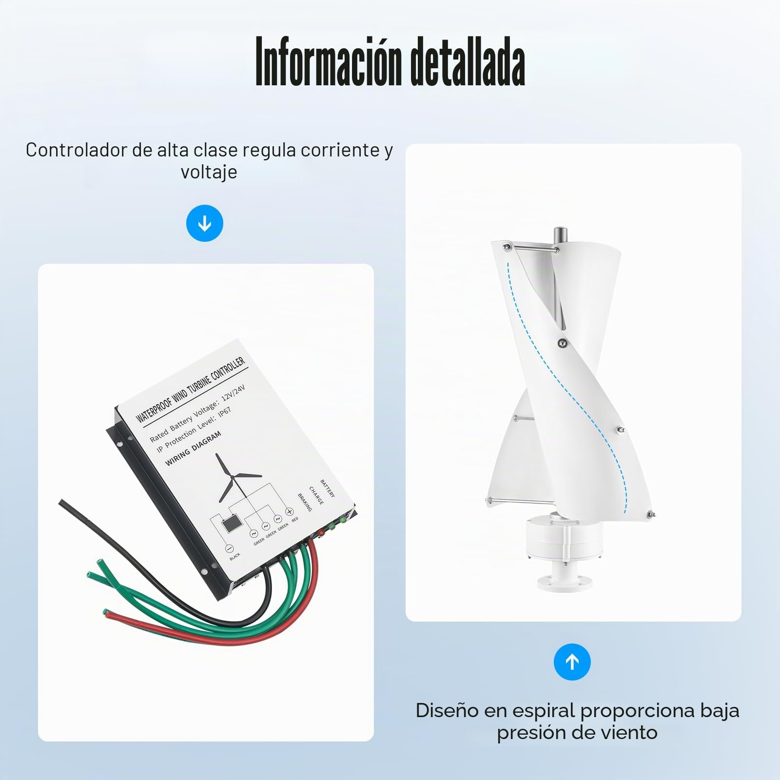 Eólica Vertical 500W 12V Generador De Aerogenerador Con Controlador De Aerogenerador De Levitación Magnética Vertical Turbinas Eólicas,Eólica Doméstica,Para Hogar, Jardín, Barco