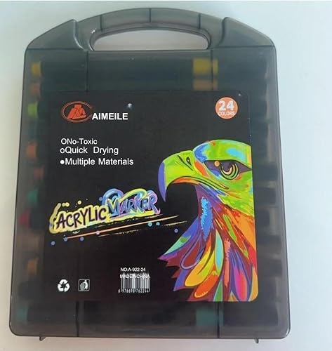 Aimeile Acrylic Marker Set, 24 Colors, Non-Toxic Quick Drying, Waterproof Sun-Resistant, Multiple Materials, Portable Case