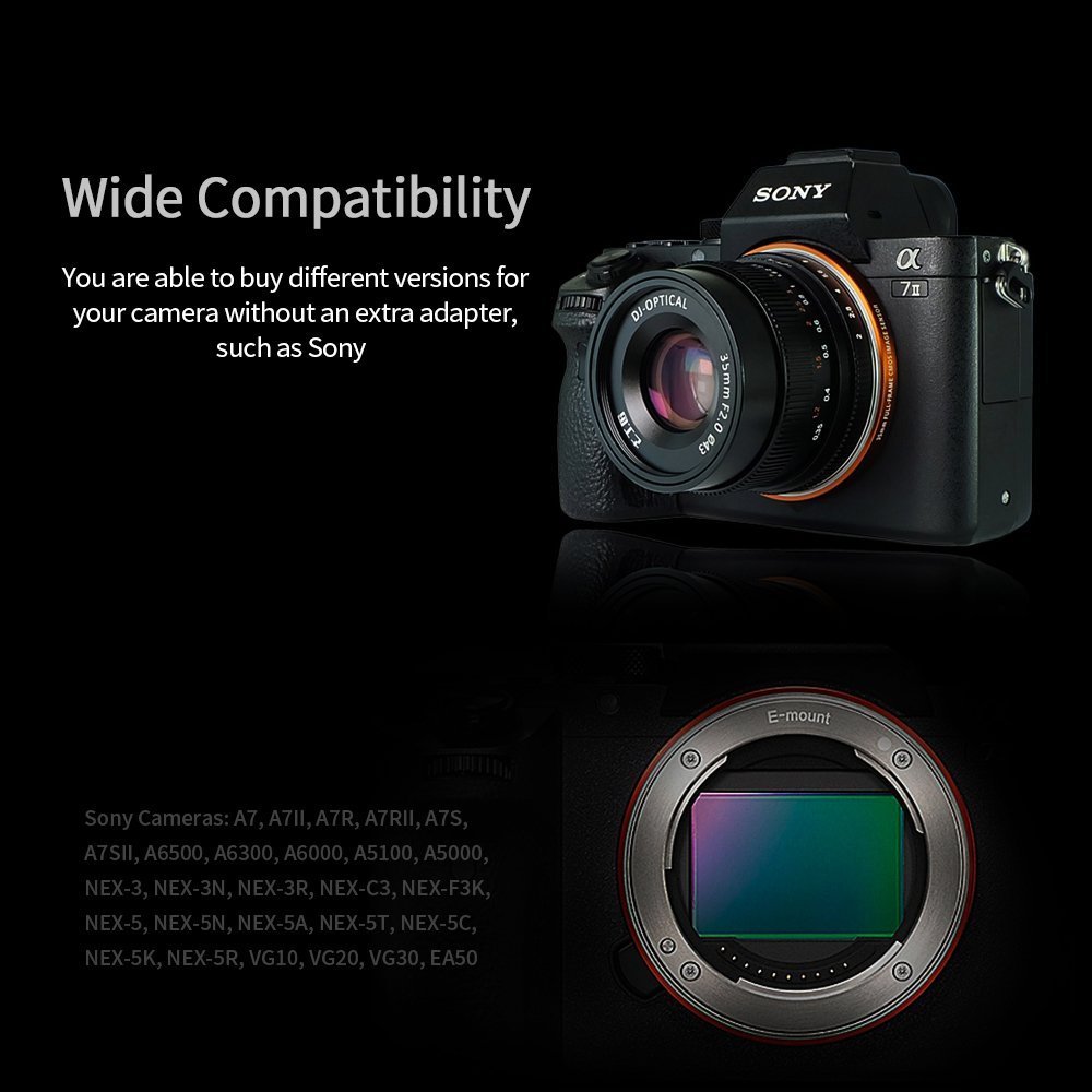 7 Artigiani 35mm F5.6 Full Frame Format Pan-Focus Focus Fuoco Manuale Fisso Pancake Obiettivo per Sony E Mount Fotocamera Nero