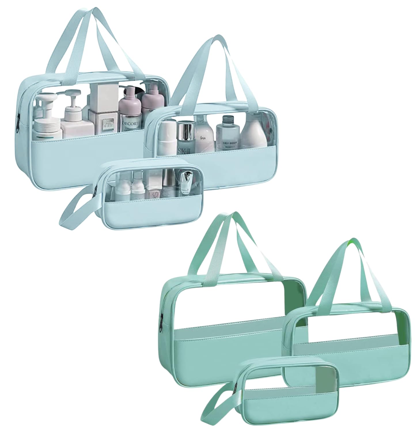 Waterproof Toiletry Bag for Men and Women Travel Half Leather Transparent Hanging Cosmetic Makeup Organizer Bag Combo (Pack of 2)-Blue-Green-image-27