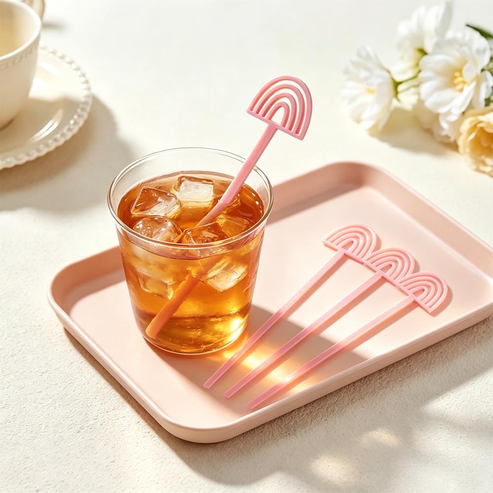 40 Pcs Plastic Drink Swizzle Sticks,Cocktail Stirrers,Pink Rainbow-shaped Stirrer,Stir Sticks for Bar,Stirring Stick for Beverage Juices Coffee Birthday Party Wedding Decorations (5.9 Inch)