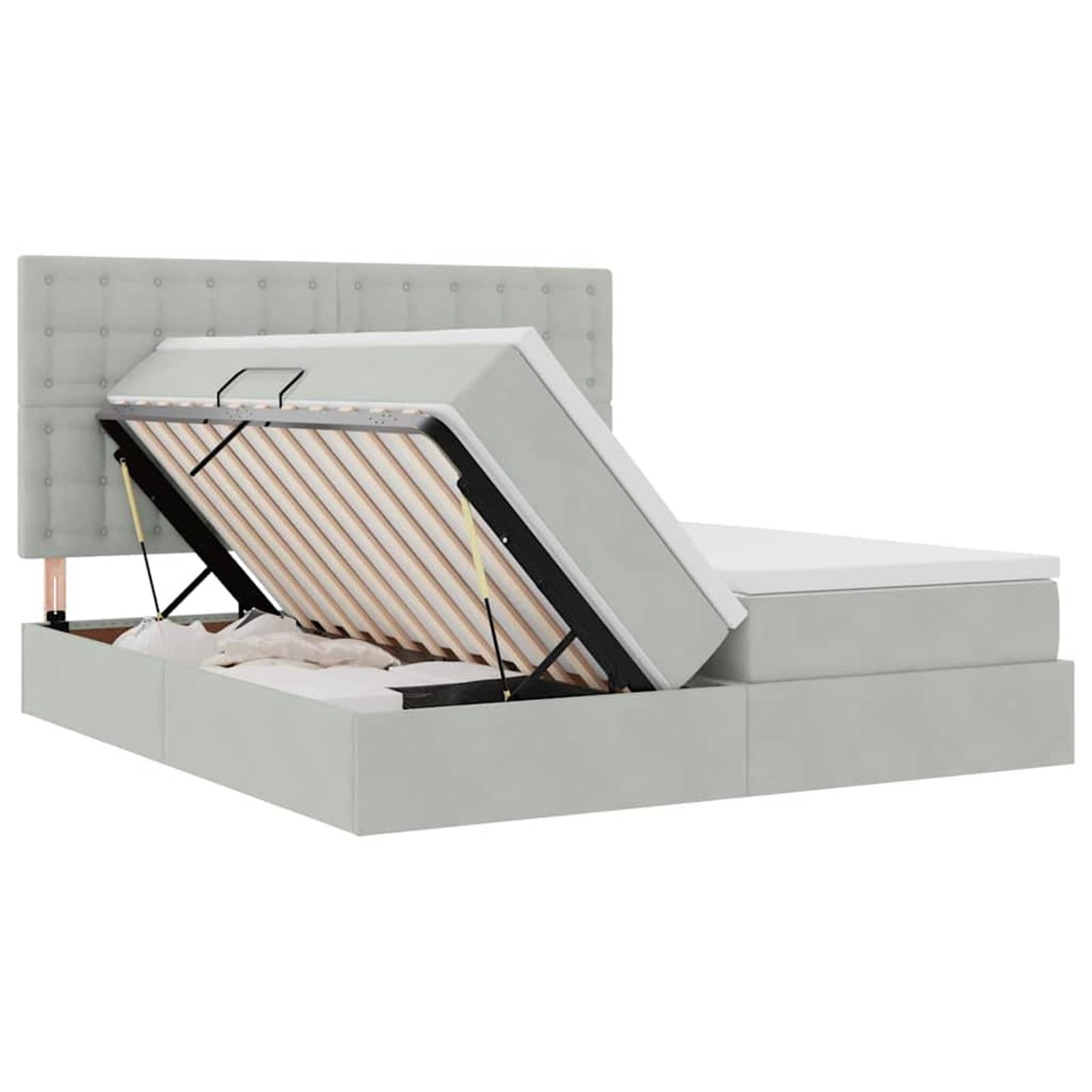 Fasba Cama de Almacenamiento con elevación hidráulica y Luces LED - Tamaño 200x203 cm, Color Gris Claro, Material Terciopelo Modelo FCZJ-3372911ES