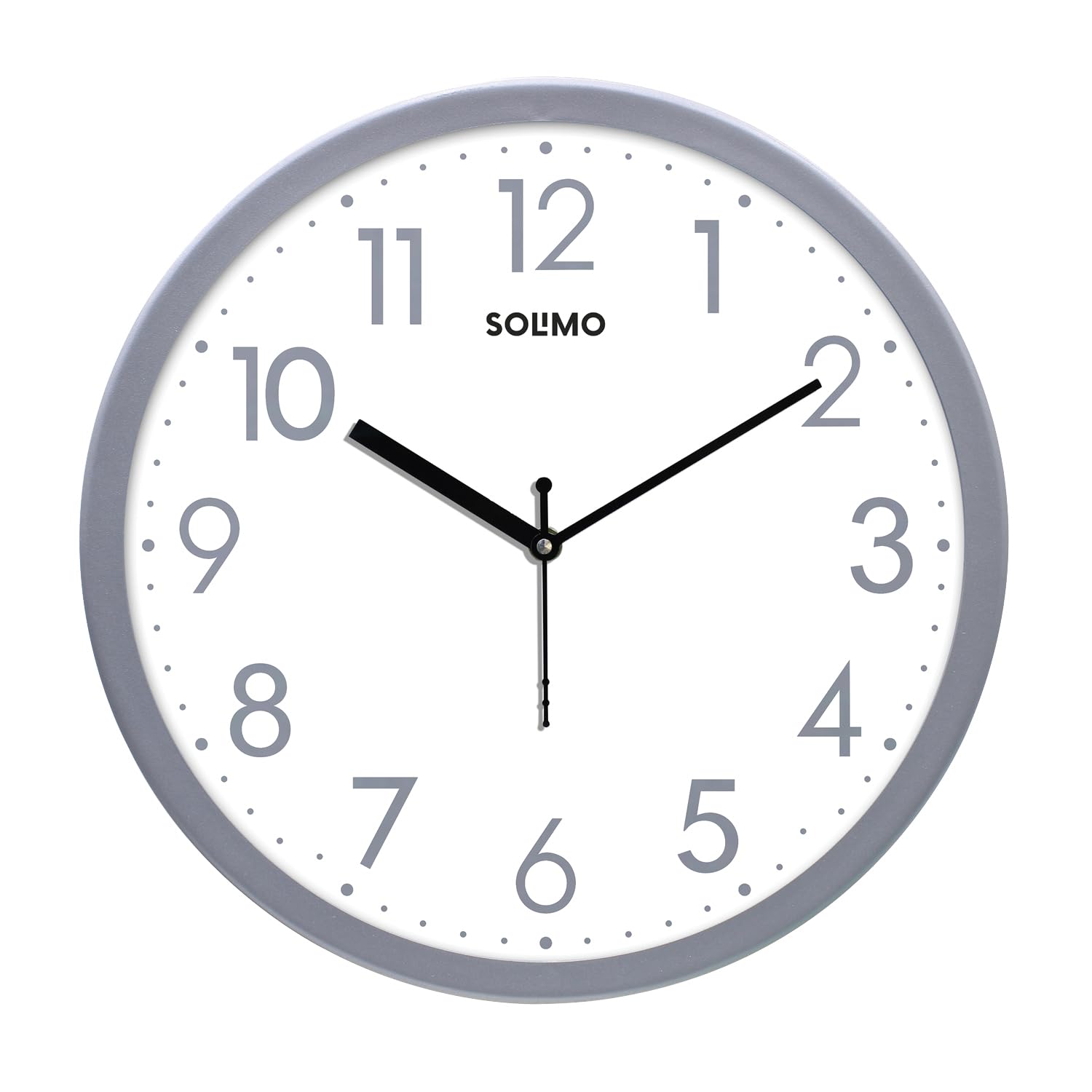 Amazon Brand - Solimo Elegant Metallic Analog Wall Clock, Silent Sweep, Numeric Time Indicator (12 Inches, Silver Frame)