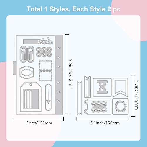 Miniatura 6 de GLOBLELAND 2 juegos de troqueles de corte esenciales para planificador, etiqueta, cuenta, acero al carbono, plantillas de estampado en relieve, para
